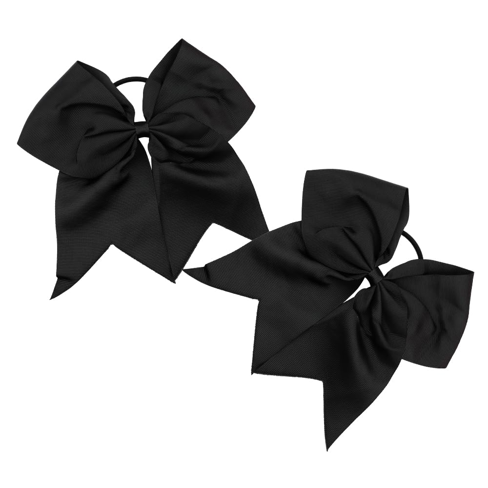 Cheer Large Bow Bows - Black Ribbons & Ponytail Hair Bands (2 Pcs, 8 Inch) for Girls