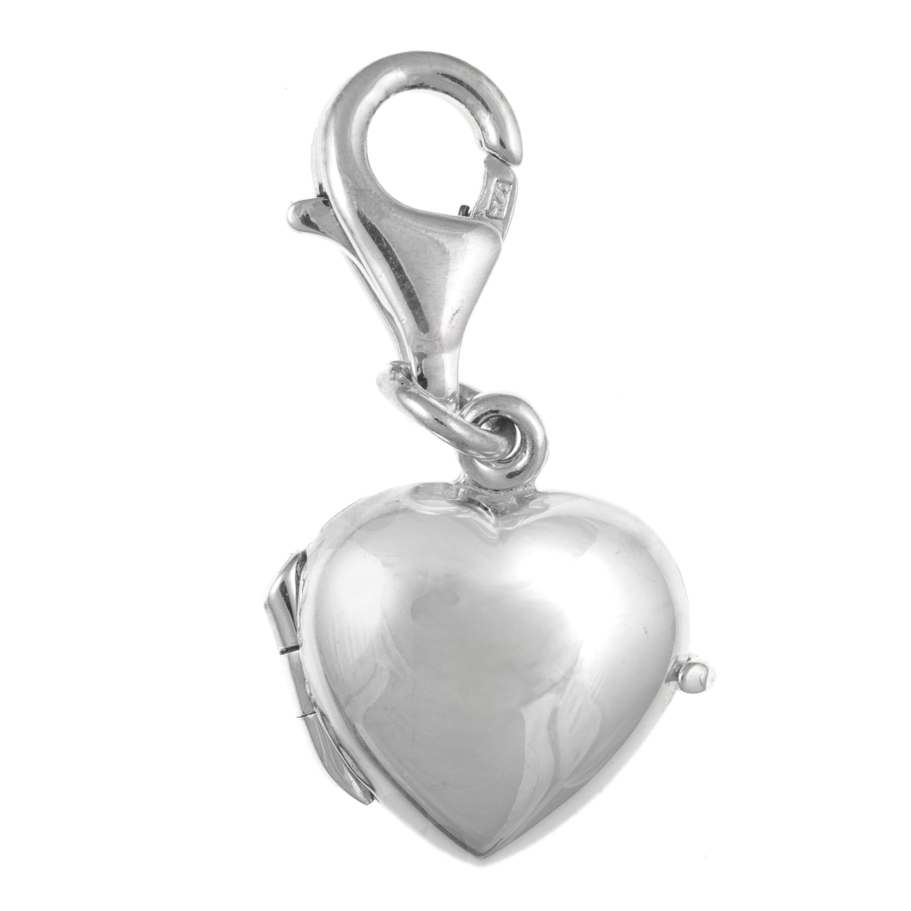 Engravable Opening 3D Heart Locket Sterling Silver Clip On Charm Pendant with Lobster Clasp for Women - Compatible with Thomas Sabo Charms Bracelet - Women's Clasp Charms