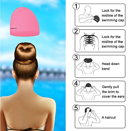 Msicyness Swim Cap for Long/Curly Hair 100% Silicone Swimming Hat for Adult Swimming Pool Laps Latex Rubber Reduce Water Intake Men Women UV Guys Girl Bathing Cap - Thumbnail 2