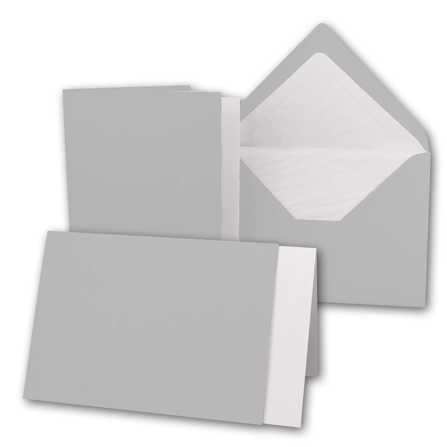 NEUSER PAPIER 25x card set DIN B6-12 x 17 cm - 120 x 170 mm - folding cards with envelopes & inserts - ribbed structure surface - Silver-grey light grey - vintage invitation cards