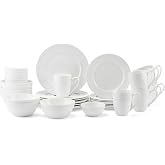 Mikasa Trellis 40-Piece Dinnerware Set Service for 8 Bone China White | Elegant Diamond Rim Pattern, Includes Plates Bowls &amp; Mugs, Ideal for Dining &amp; Entertaining, Dishwasher &amp; Microwave Safe