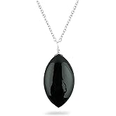 CRYSTALINES Natural Gemstones Dainty Pendant, Polished Marquise Stones Necklace, Handmade Boho Hypoallergenic Jewelry for Women, Chakra Healing Crystals, Adjustable Chain-16+2inch