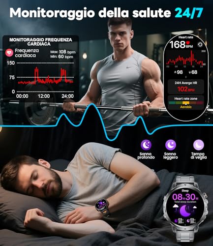 LIGEMI Men's Smartwatch with 1000 mAh/LED Torch, 1.85 Inch HD Smartwatch with Call and Answer, IP68 Waterproof, Sleep/Heart Rate Monitor/SpO2, 100+ Sport Modes for Android iOS