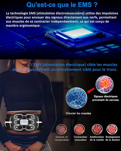 Muscle Stimulator, Electrostimulation Abdominal Belt, Washable, Skin-Friendly Silicone Pad, No Need to Replace, 6 Modes, 30 Levels, Muscle Stimulator, Unisex