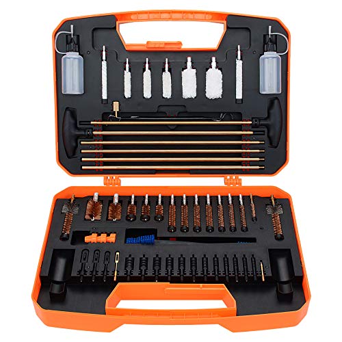 BOOSTEADY Gun Cleaning Kit Rifle Pistol Shotgun Universal Cleaning Kit for 20GA 12GA .45 .40 .357/.380/.38/9MM .338 .325/8mm .30/7.62MM .270 .250 .243 .22 .17 All Calibers-Plastic&Orange Case