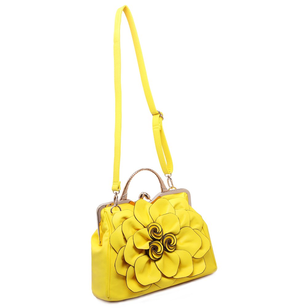 Ruiatoo Fashion Handbag for Women Flower PU Leather Bag Party Evening Clutch Yellow Purse Satchel Tote