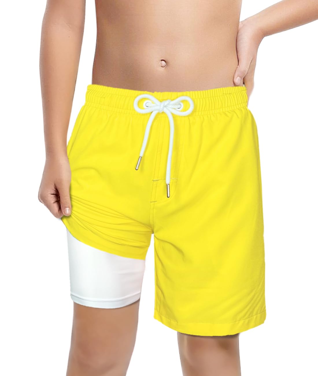 Photo 1 of LUCOWEE Boys Swimsuit Trunks Boxer Brief Lined Chafe-Free Swimming Shorts Swimsuits Sandless Stretchy Functional Drawstring Light Weight Quick Dry UPF 50+ Bright Yellow Size 10 12 Years Old