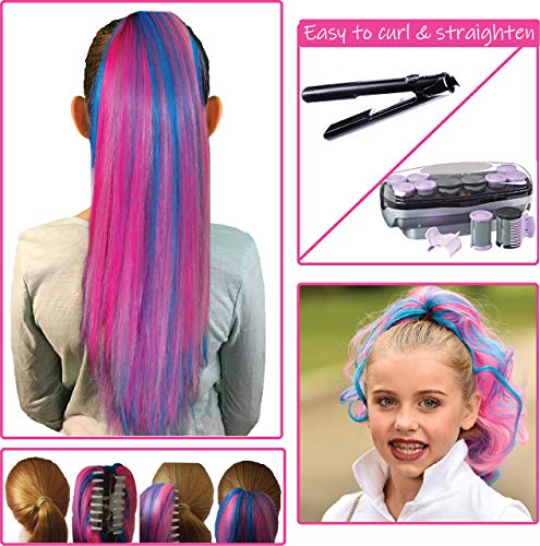 Clip on in Color Hair Extensions Hair Accessories for Girls Women Kids – Temporary & Not Messy Hair Chalk – Great for Parties, Dress up, Doll Hair Birthday Gift for girls 4-12 (Cotton Candy)
