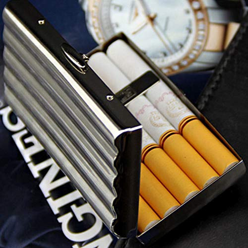 Exttlliy Creative Thin Portable Stainless Steel Pocket Carrying Cigarette Box Case for Holds 10 Regular Size Cigarettes (Not Included Cigarette)