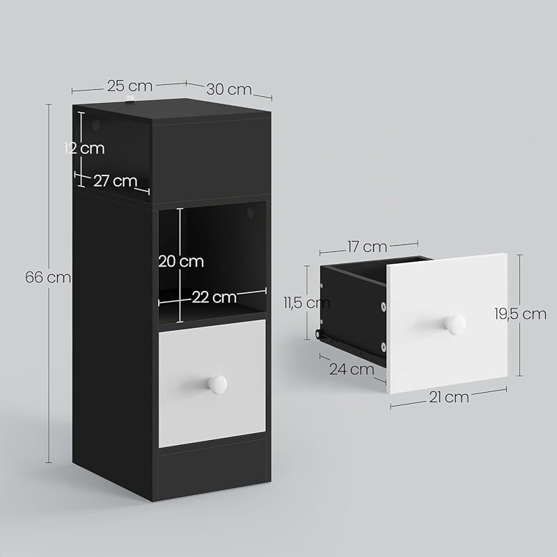 Nachttisch schmal Dunkelgrau mit Schublade B25 cm