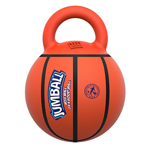 Gigwi JUMBALL Dog Tug and Dog Ball Toss Interactive Toy Dog Basketball Ball with Handle Dog Toy Diameter 8 Inches, Excercise Ball for Large Dogs But not Aggressive Chewers