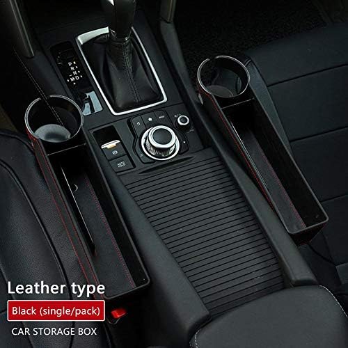 xluckx Side Pocket Organizer - Car Seat Filler Gap Space Console Storage Box Bottle Cup Holder Coin Collector with Hole for USB Cable,/Car Interior Accessories (Beige Leather)