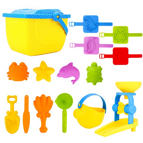 Young Choi's Kids Beach Sand Toy Mold Set with Reusable Bucket, Outdoor Sand Play Set for Toddlers