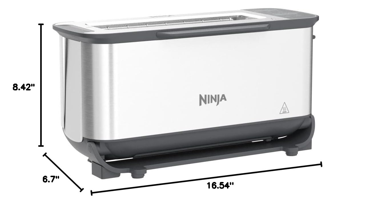 Ninja ST100 Foodi 2-in-1 Flip Toaster, 2-Slice Capacity, Compact Toaster Oven, Snack Maker, 1500 Watts, Stainless Steel