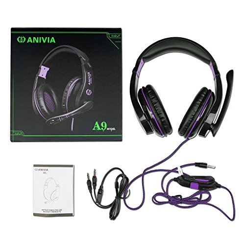Anivia A9 3.5mm Wired Stereo Gaming Headset,Over Ear Noise Isolating Headphones with Microphone for PS4/NewXboxOne/PC/Mac/Smartphones/Tablets/Laptop-Black Purple