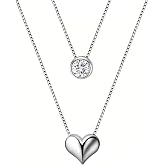 Layered Necklace for Women Sterling Silver Heart Necklace with CZ Stacked Cute Love Choker Pendant Necklace Tiny Chain Jewelry Gifts for Daughter Wife Mom Girlfriend Anniversary