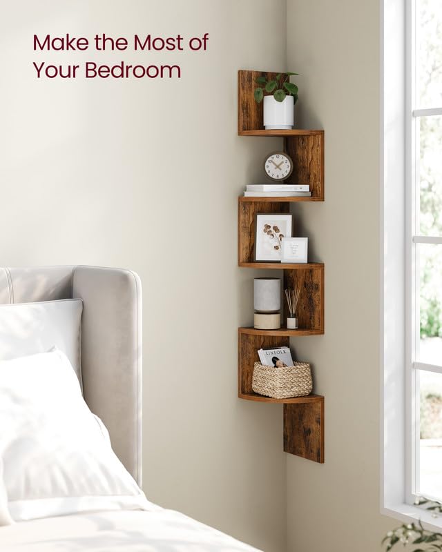 VASAGLE Corner Shelf Wall Mount, 5Tier Floating Corner Bookshelf