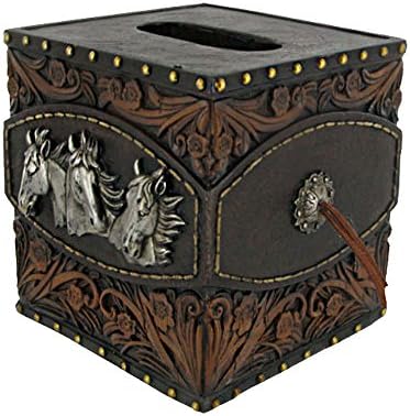 P & G Collection Horse Tooled Leather Tissue Box Cover