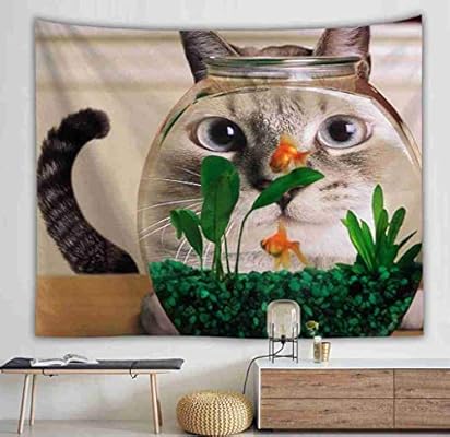 Tapestry Wall Hanging Fish Tank And Cat Animal Hippie Printing