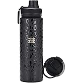 Cubitt 24oz Insulated Hydro Bottle – Stainless Steel Double-Wall Sports Bottle with 2 Lids (Coffee Lid & Wide-Mouth Screw Lid), Keeps Drinks Cold 24 hrs/Hot 12 hrs – Black Cheetah