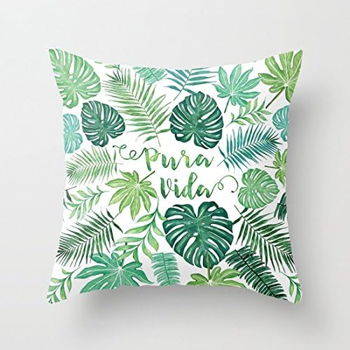 UOOPOO Tropical Pura Vida Palm Leaves and Monstera Watercolor Cotton Canvas Pillow Case 16 x 16 Inches Square Cushion Cover for Sofa Print One Side