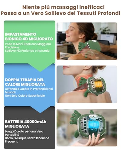 Neck Massager, 4D Shiatsu Bionic Back and Neck Massager, 4000mAh High Capacity Battery, 3 Intensity Levels, 2 Heat Zones, Deep Neck Massager for Pain Relief