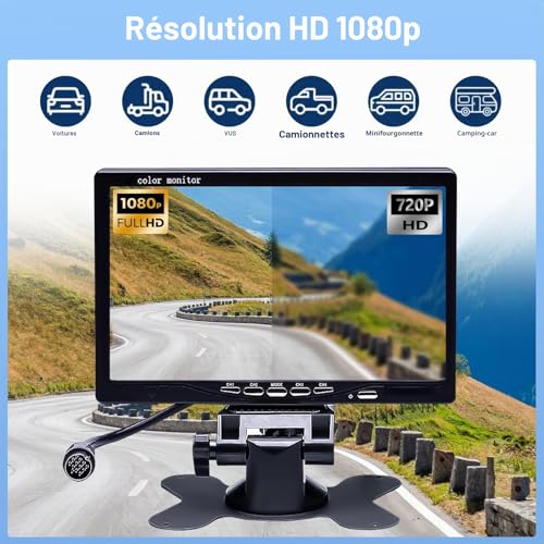 CAMECHO Backup Camera Kit with 7" LCD Display Dual Camera and 4 Channel Quad Video Input, IP68 Waterproof Rearview Camera for Camper, Truck, RV and Trailers