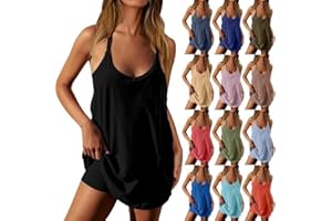 Rompers for Women Hot Shot Mini Dress Built in Shorts Spaghetti Strap Short Athletic Tennis Dresses with Pockets