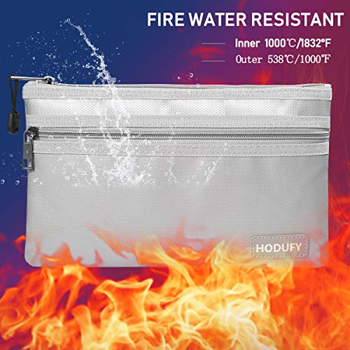 Hodufy Fireproof Money Bag, 10.6"x6.7" Upgrade Double Layer Waterproof and Fireproof Cash Bag, Fire Resistant Safe Storage Pouch with Zipper for A5 File Folder,Document, Bank Deposit,Passport,Jewelry
