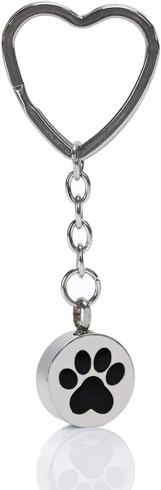 ZCBRISK Round Pet Paw/Dog Paw Stainless Steel Urn Pendant Keyring Ash Memorial Keepsake Cremation Jewelry Keychain