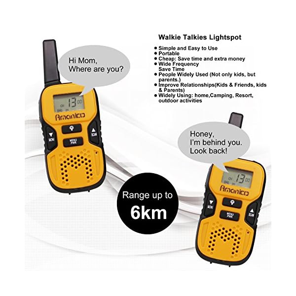 Amanico-Kids-Walkie-Talkies-22-Channel-FRSGMRS-2-Way-Radio-2-miles-up-to-37-Miles-UHF-Handheld-Smart-Mini-Size-33-In-Length-for-girls-boys-Kids-Children-Teens-1-Pair-Orange
