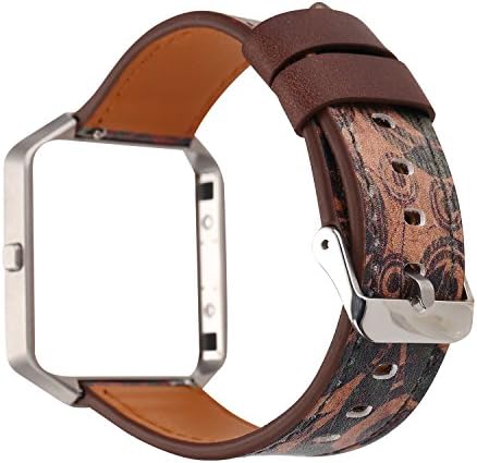 YOSWAN Replacement Band for Fitbit Blaze, Watchband Floral Soft Leather Strap Replacement Watch Band Wristband Bracelet Strap and Frame for Fitbit Blaze (Retro flower Green)