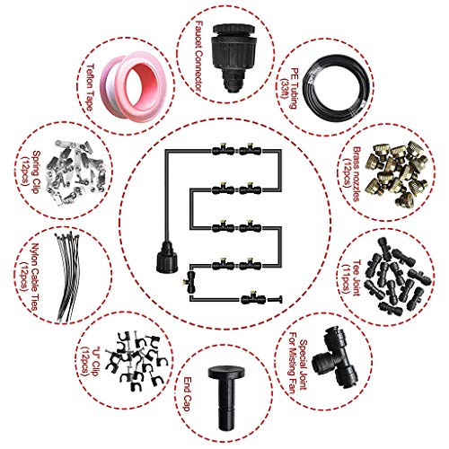 Finedayqi Outdoor Misting Misters Cooling System 33.3FT Misting Line for Patio Fan Garden