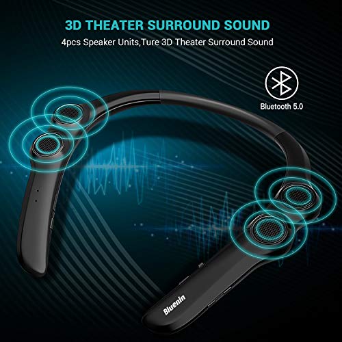 Neckband Bluetooth Wearable Speaker,Bluenin Wireless Portable Personal Speaker with Ture 3D Theater Stereo Sound,Bluetooth 5.0 Lightweight Outdoor Sport Speaker CVC 8.0 Noise Cancelling Built-in Mic
