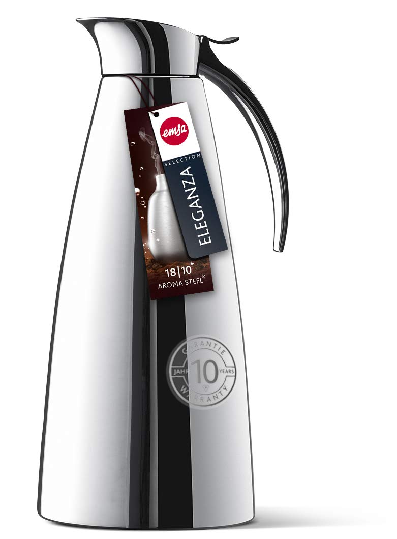 Emsa 502489 Eleganza dishwasher proof vacuum flask, 1.0 litres, stainless steel