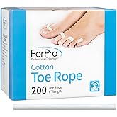 ForPro Professional Collection Cotton Toe Rope, Pedicure Toe Separator, Lint-Free, Biodegradable Cotton, 6&rdquo; L, 200-Count