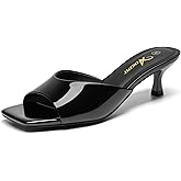Athlefit Kitten Heels for Women Heeled Sandals Square Open Toe Low Heels Comfortable Slip On Slides