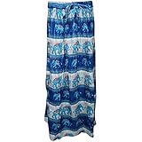 Mogul Interior Womans Long Skirt Tribal Spirit Elephant On Trail Summer Blue Skirts Small