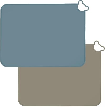 PandaEar Pack of 2 Silicone Placemats Blue & Brown Non-Slip 15.7x11.8 in