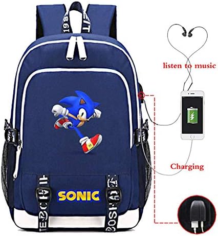 T backpack Sonic Cartoon Canvas Laptop Backpack for Teen Backpack for Women Men with USB Charging Port (Sonic4)