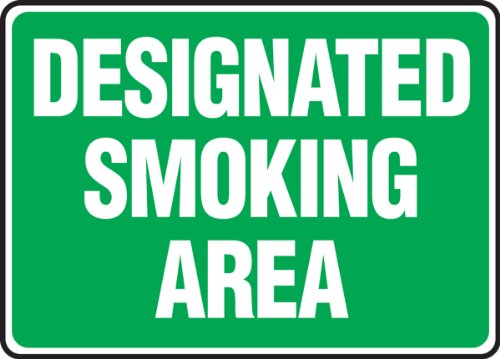 Accuform Signs MSMK493VP Plastic Safety Sign, Legend"Designated Smoking Area", 7" Length x 10" Width x 0.055" Thickness, White on Green