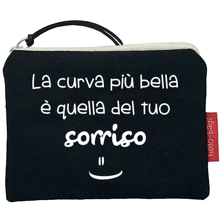 Hello-Bags. Wallet/wallet/card holder. Outer: 100% cotton with zip and inner lining. includes Kraft gift envelope. Model: CURVABELLA. Colour: ecru/black. 14 x 10 cm., Black/White, Contemporary