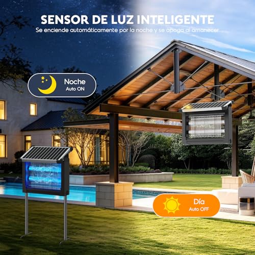 Dnenellr Outdoor Solar Anti-Mosquito Lamp, 4500 V Electric Mosquito Killer, IPX5 Waterproof, USB-C Rechargeable, 4000 mAh Battery, Cordless with Stake for Garden, Lawn, Terrace, Camping