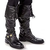 Kangaroo 1 Pair of Deluxe Black Pirate Boots Covers - Adjustable Faux Leather Costume Shoe Covers - Reusable Dress up Pirate Accessories Men, New Year Eve, Easter Costume Theme, Party Favors
