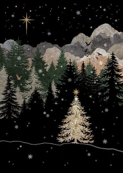 Bug Art Christmas Cards Pack of 8 - Mountains and Christmas Tree Embossed with Foil Details - Eco-Friendly & Recyclable