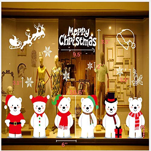 Popmall Christmas Window Stickers, Merry Christmas Window Decals Santa Claus Removable Vinyl Christmas Tree DIY Wall Door Mural Decal Sticker