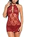 Avidlove Women Babydoll Lingerie Lace Chemise Halter Nightwear Teddy Dress Dark Red L