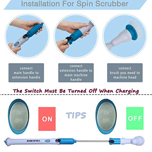 YOUKADA Upgraded Spin Scrubber | 3 in 1 Electric Cleaning Brush | 360 Cordless Replaceable Brush | Multi-Purpose Power Surface Scrubber for Bathroom Swimming Pool Wall and Floor - Thumbnail 5