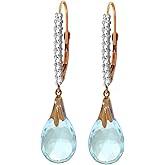Galaxy Gold GG 14k Rose Gold Diamond Leverback Earrings with Briolette Blue Topaz