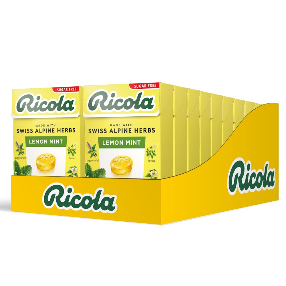 Ricola Lemon Mint Sugar Free Swiss Herbal Sweets, Herb Drops, Sweet Box 45g - Pack of 20 Boxes